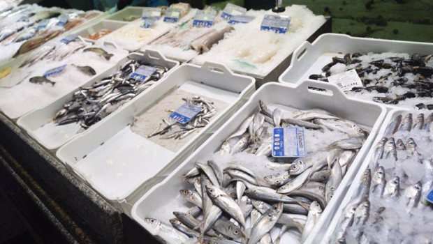 ep bacaladillas expuestas en una pescaderia de un mercado