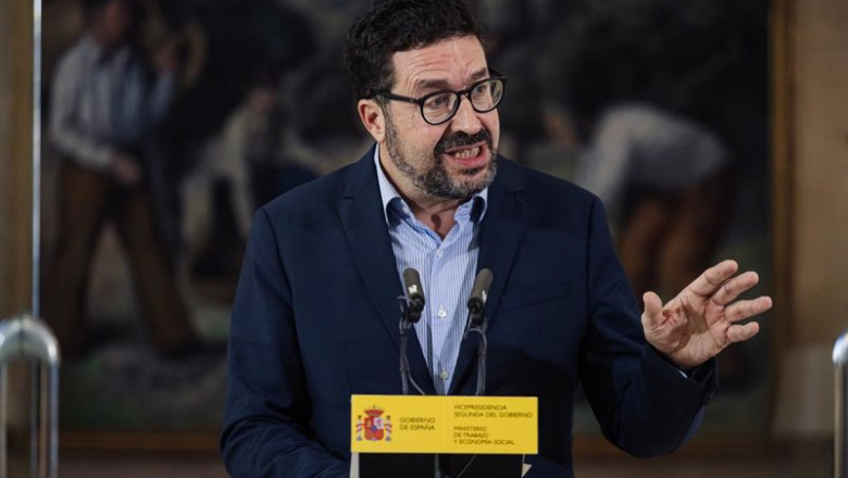 ep el secretario de estado de trabajo joaquin perez rey ofrece una rueda de prensa tras la reunion
