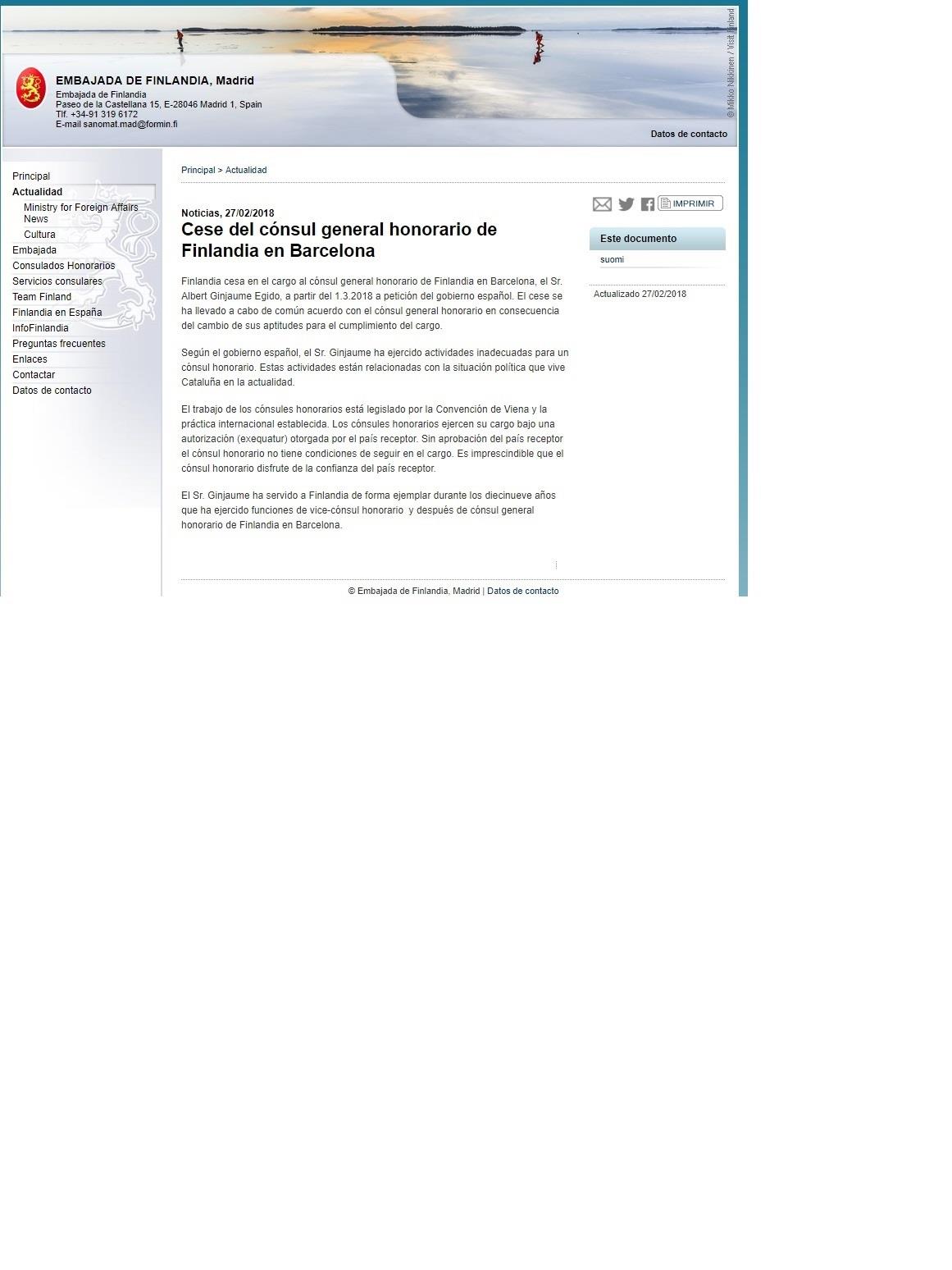 Comunicado de la embajada de Finlandia | EMBAJADA DE FINLANDIA ep comunicadola embajadafinlandia