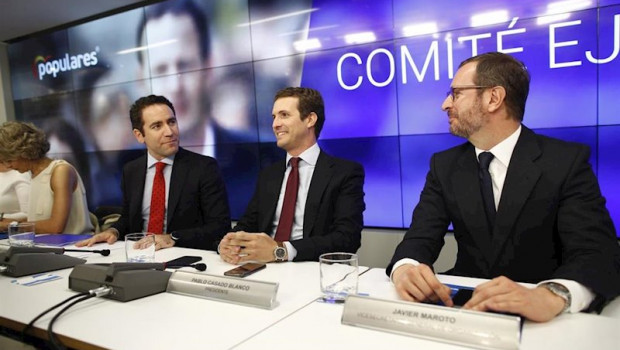 ep el secretario general del pp teodoro garcia egea el presidente del partido popular pablo casado y