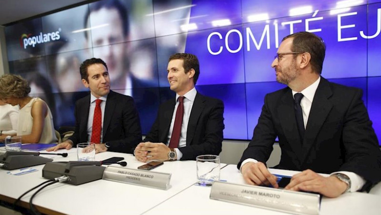 ep el secretario general del pp teodoro garcia egea el presidente del partido popular pablo casado y