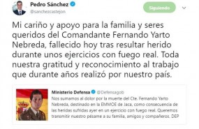 ep tweetpedro sanchezcondolenciasla muertecomandante yarto