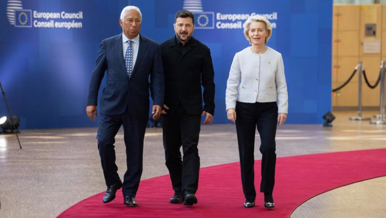 ep el presidente del consejo europeo antonio costa el presidente de ucrania volodimir zelenksi y la