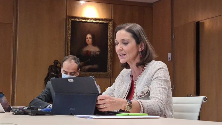 ep la ministra de industria comercio y turismo reyes maroto en una reunion telematica de ministros