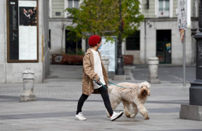 ep una mujer pasea a su perro durante el primer dia de la cuarta semana de estado de alarma