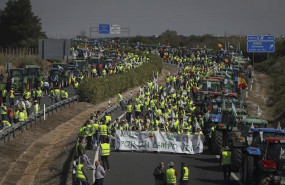 ep manifestantes cortando la a-4 en carmona durante la tractorada organizada por agricultores en