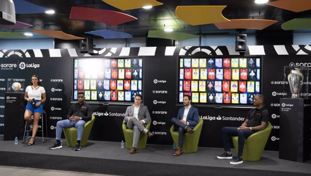 ep acto de presentacion del acuerdo entre laliga y sorare con samuel etoo nicolas julia oscar mayo y