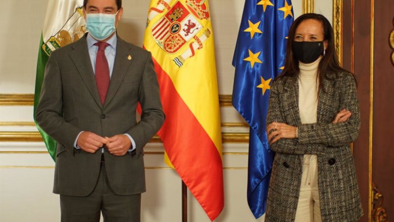 ep el presidente de la junta de andalucia juanma moreno y la presidenta de red electrica de espana
