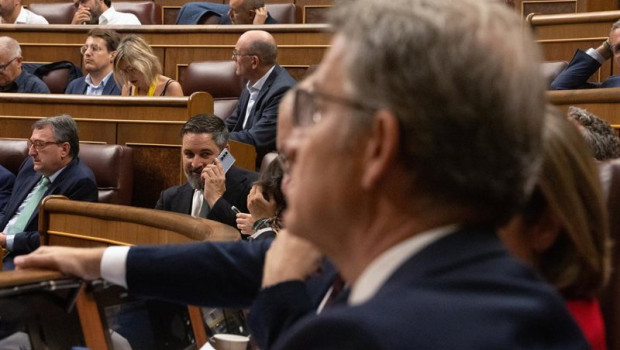 ep archivo el lider de vox santiago abascal habla por telefono durante un pleno extraordinario en ep archivo el lider de vox santiago abascal habla por telefono durante un pleno extraordinario en