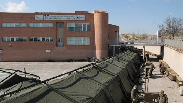 ep coronavirus- 38 efectivos del ejercito de tierra levantan el hospital de campana en segovia en