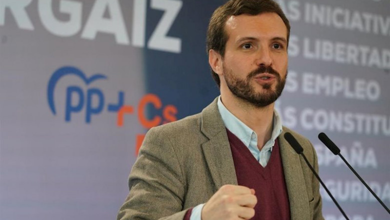 El presidente del Partido Popular, Pablo Casado, en el acto de presentación del candidato a lehendakari de la coalición PP+C's, en Santurtzi, en Bizkaia, a 7 de marzo de 2020. | H.Bilbao - Europa Press ep el presidente del partido popular pablo casado en el acto de presentacion del candidato a