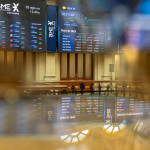 ep pantalla con datos del ibex en el palacio de la bolsa de madrid