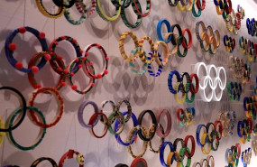 ep a general view of the olympic rings inside the olympic museum amid preparations for 2020 summer