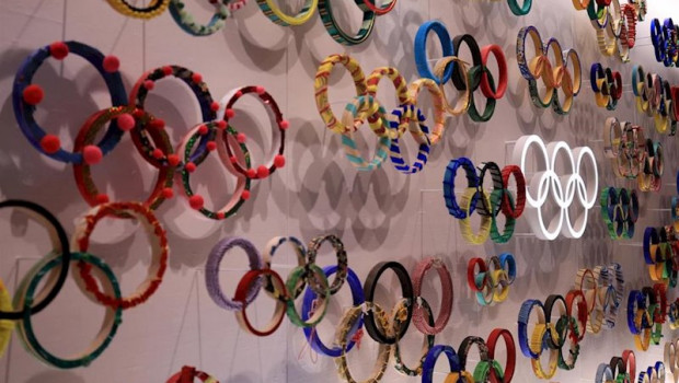 ep a general view of the olympic rings inside the olympic museum amid preparations for 2020 summer