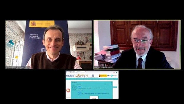 ep el ministro de ciencia e innovacion pedro duque y el director de la rae santiago munoz machado en