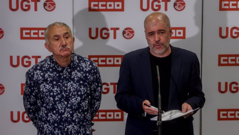 El secretario general de la Unión General de Trabajadores (UGT), Pepe Álvarez y el secretario general de Comisiones Obreras (CCOO), Unai Sordo, en una imagen de archivo. | Ricardo Rubio - Europa Press ep el secretario general de la union general de trabajadores ugt pepe alvarez y el secretario
