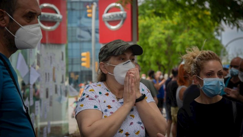 Imagen de trabajadores de Nissan protestando delante de instalaciones de la marca en Barcelona. | David Zorrakino - Europa Press - Archivo ep imagen de trabajadores de nissan protestando delante de instalaciones de la marca en barcelona