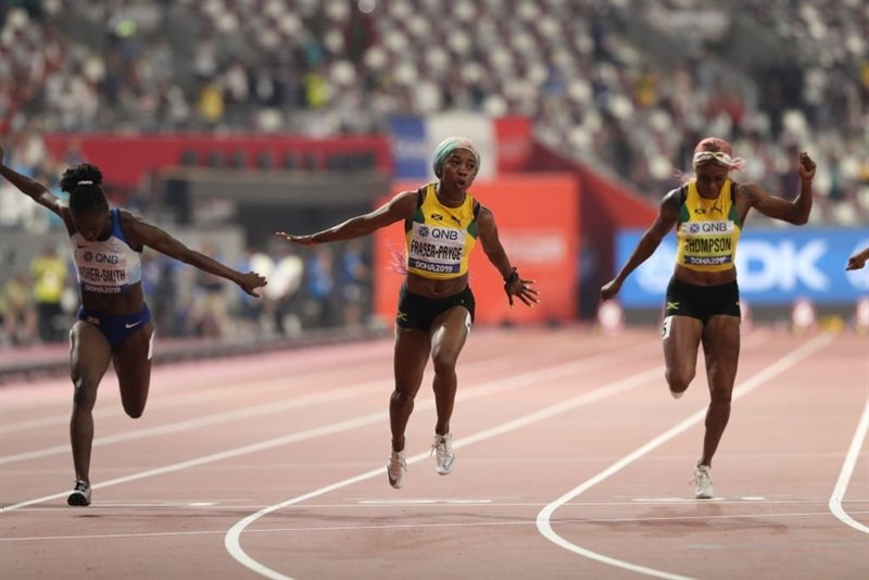 ep la atleta jamaicana shelly-ann fraser-pryce en el campeonato del mundo al aire libre
