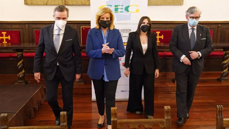 (I-D) El empresario y presidente de Grupo Tojeiro, Roberto Tojeiro; la presidenta de la Fundación CEOE, Fátima Báñez; la conselleira de Empleo e Igualdad de la Xunta de Galicia, María Jesús Lorenzana; y el presidente de la CEG, Juan Manuel Vieites | Álvaro Ballesteros - Europa Press ep i d el empresario y presidente de grupo tojeiro roberto tojeiro la presidenta de la fundacion